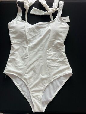 NWT Ai’Mage One-Piece Classic Swimsuit - White. Shoulder Ties. Size Medium